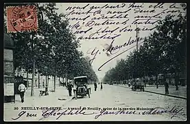 Avenue de Neuilly, prise de la rue des Huissiers, au début du XXe&nbsp;siècle.
