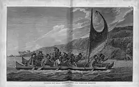 Pirogue des îles Sandwich avec les rameurs masqués