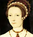 Catherine Parr porte une coiffe française plus incurvée caractéristique des années 1540, c. 1545.