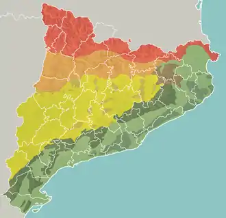 Carte de Catalogne avec la Cordillère transversale en marron.