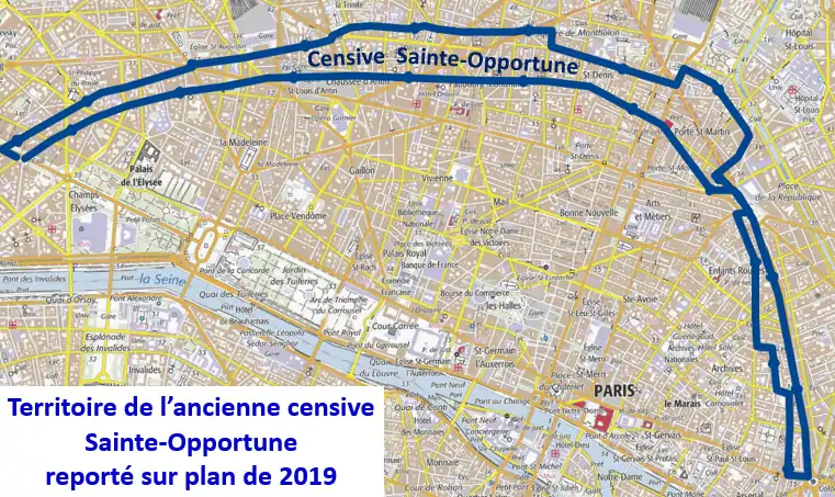 Territoire de la censive Sainte-Opportune sur plan actuel