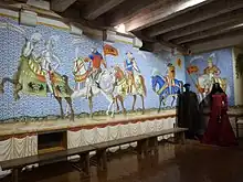 Peinture des Neuf Preux - reconstitution d'un décor peint à la manière du XVe&nbsp;siècle.