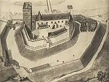 Dessin d'un bâtiment militaire vue de haut.