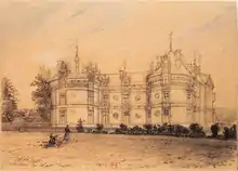 Le château du Lude au XIXe&nbsp;siècle, dessiné par Hubert Clerget.