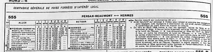 Horaires de la ligne en 1936