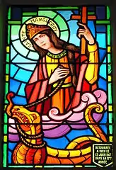 Vitrail de sainte Marguerite hissée sur le dragon
