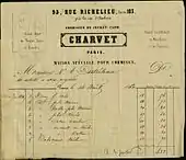 Facsimilé de facture d'époque