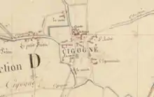 extrait d'une carte du XIXe&nbsp;siècle centrée sur Cigogné
