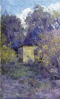 Paysage et maison de campagne, 1900, huile sur toile, 34,4&nbsp;×&nbsp;21,7&nbsp;cm, collection privée.