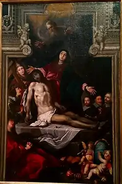 Claude Vignon, Déploration du Christ entre Louis&nbsp;XIII et Anne d'Autriche, En Jésus et Marie notre amour est uni (1634), Amiens, musée de Picardie.