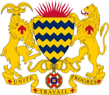 Armoiries du Tchad, avec une chèvre et un lion tenant un bouclier