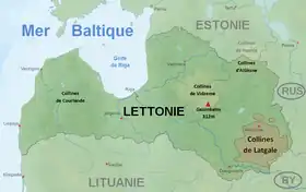 Carte de localisation des collines de Latgale en Lettonie.