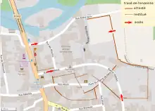 Dessin du tracé d'une ancienne enceinte reporté sur un plan moderne.