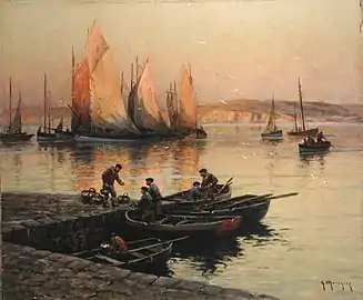 Coucher de soleil - Huile sur toile, signée en bas à dr., 56&nbsp;×&nbsp;46&nbsp;cm, localisation inconnue.