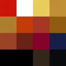 Les seize couleurs de la palette de Géricault utilisées dans le tableau.