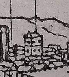 n°24 : second couvent des Clarisses (XVIIe&nbsp;siècle), extrait du dessin réalisé par Joachim Duviert en 1612. Emplacement actuel de la préfecture des Landes.