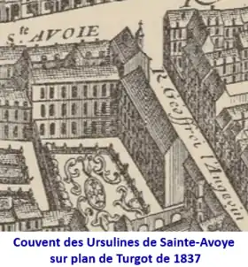 Couvent Sainte-Avoye sur plan de Turgot de 1737.