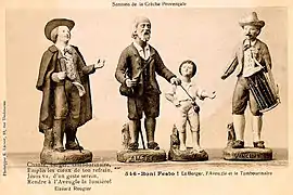 Le berger, l’aveugle, son fils et le tambourinaire, santons du début du XXe&nbsp;siècle