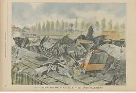 Le train déraillé vu par Le Supplément illustré du Petit Parisien (n° 714 du 12 octobre 1902).