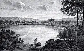 L'étang du Désert ; vue depuis le sud-ouest, de la cabane du philosophe.