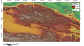 Carte topographique des monts Qilian.