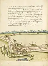 Daniel Specklin, Architectura von Vestungen, p.&nbsp;72, plume, encre, aquarelle, 1583.