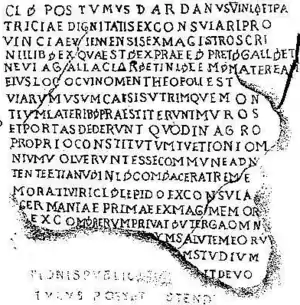 Relevé de la dédicace à Dardanus par Simon-Jude Honnorat (1838).