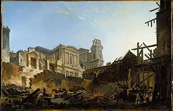 La Foire Saint-Germain après l'incendie dans la nuit du 16 au 17 mars 1762 (vers 1762), Paris, musée Carnavalet.