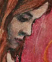 Détail d'un tableau peint au pastel à l'huile (taille verticale environ 7&nbsp;cm)