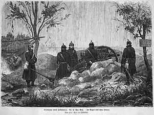 Avant Metz – sous la pluie et sans humour, illustration tirée du Belvédère, 1871.