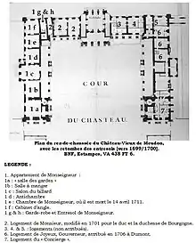 Distribution du rez-de-chaussée du Château-Vieux en 1700.