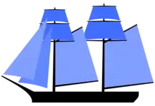 Goélette à doubles huniers ("double-topsail schooner" ou "jackass brig" en anglais)