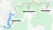 Représentation d'un plan présentant trois sites touristiques de la vallée de la Durolle.