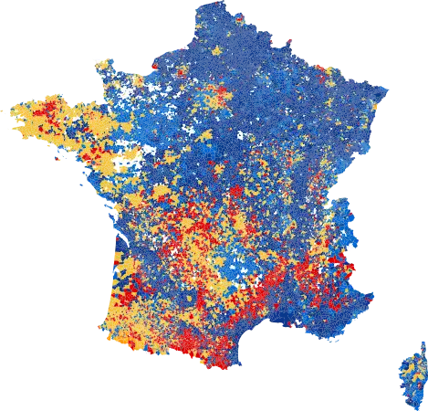 Candidats arrivés en tête dans chaque commune au 1er tour.