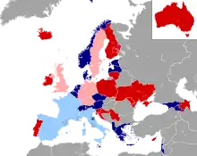 Carte montrant la répartition des pays dans chaque demi-finale.