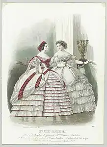 Robes de Gagelein…, gravure de Préval d'après Compte-Calix parue dans Les Modes parisiennes, no&nbsp;887 en 1860.