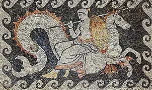 Thétis sur un hippocampe, mosaïque d'Érétrie, IVe&nbsp;siècle&nbsp;av. J.-C.