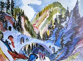 Pont dans le Landwassertal, 1919, Aquarelle sur Papier, 36,5 × 49,5&nbsp;cm.