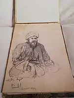 Extrait du carnet de dessins de Salvatore Cherubini, dessinateur de l'expédition et fils de Luigi Cherubini (v. 1829) ;