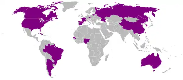 Carte des fédérations nationales qualifiées