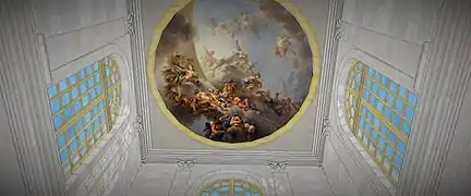 Schéma du salon central de la Folie Titon, peint par Charles de La Fosse sur le thème du Soleil levant