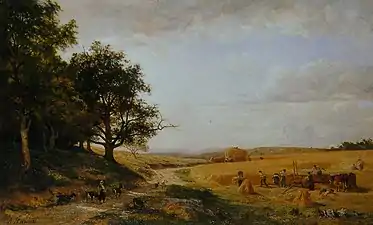 Moissons en Franche-Comté (1864), 135&nbsp;×&nbsp;216&nbsp;cm. Collection particulière.