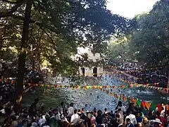 Le bassin de Fasilides, à Gondar, après la bénédiction de l'eau le matin.