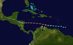 Trajectoire de l'Ouragan Felix