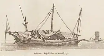 Une felouque napolitaine au mouillage, au début du XIXe&nbsp;siècle.