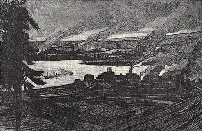 La vallé de la Meuse, 7 avril 1914 (Aquatinte ; Inv. Kunel nº 332 ; 20&nbsp;×&nbsp;29,7&nbsp;cm)