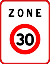 B30. Entrée d’une zone à vitesse limitée à 30&nbsp;km/h.