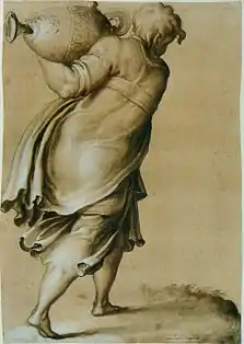 Figure vue de dos, portant une urne, Francesco Salviati, XVIe&nbsp;siècle.