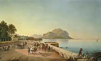 La Tsarine Alexandra Feodorovna de Russie parcourant la promenade du bord de mer à Palerme (1846).