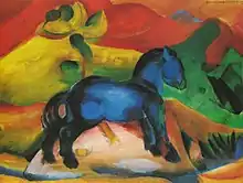 Das blaue Pferdchen (Le Cheval bleu), 1912, huile sur toile (58&nbsp;×&nbsp;73&nbsp;cm), musée de la Sarre (Sarrebruck).